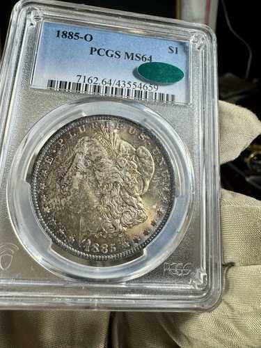 1885 ニューオーリンズ モーガン シルバー ダラー PCGS Ms 64 CAC グリーン トナー!