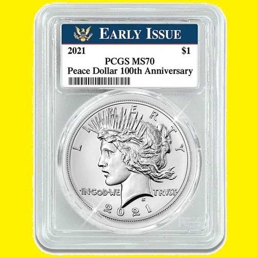 2021 ピース 999 シルバードル PCGS MS 70 限定 アーリーイシュー POP 1500 COA