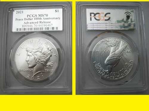 2021 ピース シルバー ドル PCGS MS 70 アドバンスリリース シルバーフォイル ミントボックス COA