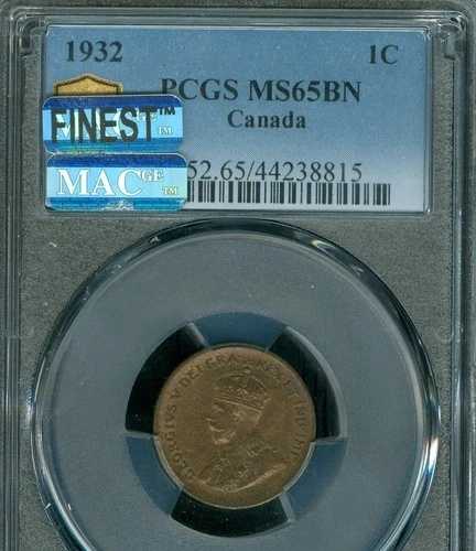 1932年カナダラージセントPCGS MS65 BR MAC最高級グレード希少。
