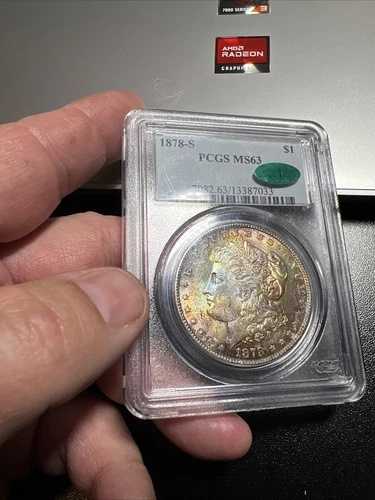 1878年Sモルガン銀貨、CACステッカー付き、素晴らしい色調 134,200円