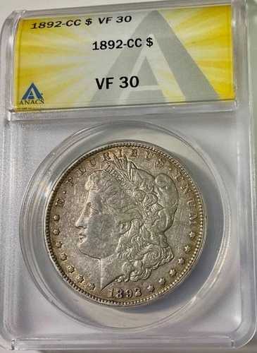 1892CC USA Key Date Morgan Dollar、ANACS グレード VF 30 は、まだ輝きを保っています。