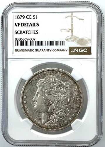 1879-CC 1ドル モルガン銀貨 NGC VF-詳細傷あり