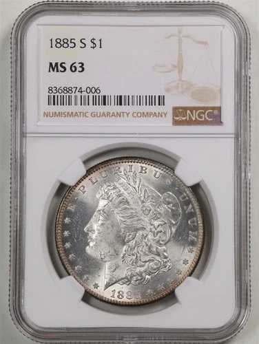 1885-S 1ドル モルガン銀貨 MS63 NGC 8368874-006