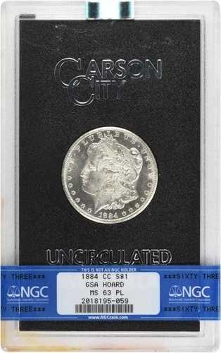 1884-CC モルガン銀貨 MS63PL NGC GSA ホルダー