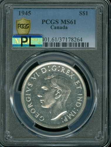 1945年カナダドル PCGS MS61 MAC PL スポットレス 希少 * 138,050円