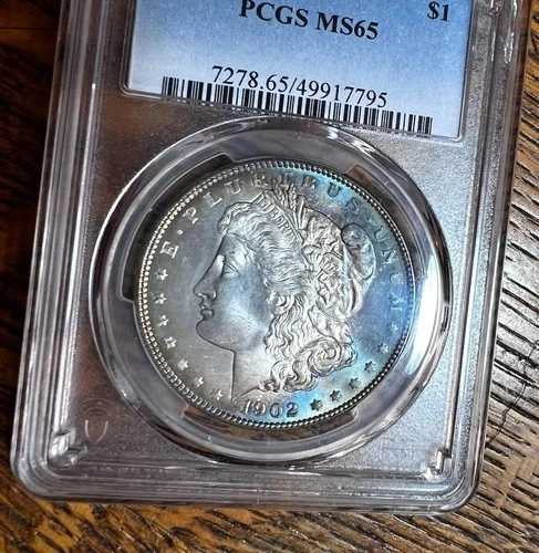 1902年 モーガン 1ドル PCGS MS65 美しい青オレンジの三日月形の宝石 mikesartifacts ビデオ