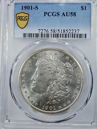 1901-S モルガン銀貨 - PCGS AU 58 - ゴールドシールド