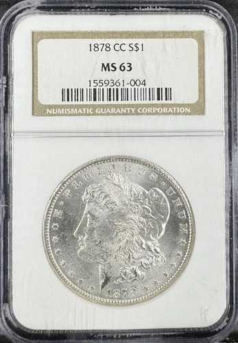 1878-CC 1ドルモルガン銀貨、NGCファッティホルダー MS 63 #361004
