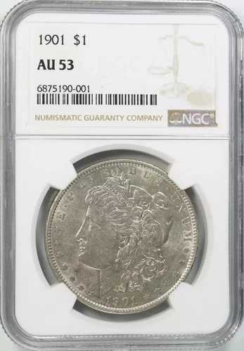1901年 モルガン シルバー ドル 1ドル NGC認定 AU 53 UNC程度 - 状態良好 (001)