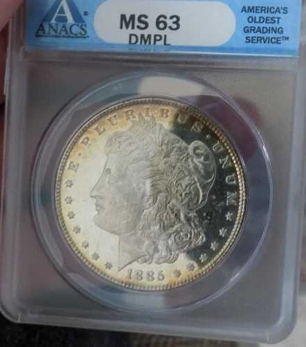 モルガン銀貨 1885年 anacs ms63 dmpl レインボー アンダーグレード モンスターコイン