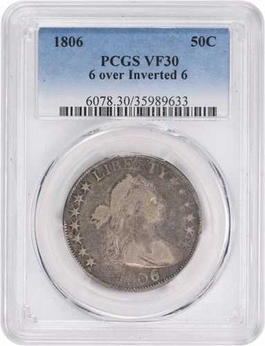1806年 バストシルバーハーフドル 6オーバーインバーテッド 6 VF30 PCGS 419,760円