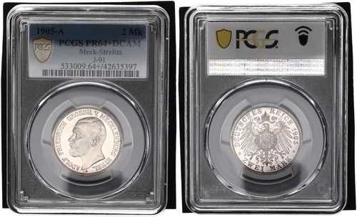 メクレンブルク シュトレリッツ 2 マーク 1905 A PCGS PR64 + DCAM プルーフ 116170-