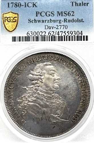 ドイツ シュヴァルツブルク - ルドルシュタット州 1780 ターラー コイン Thaler NGC UNC VZ/F.STG RARE
