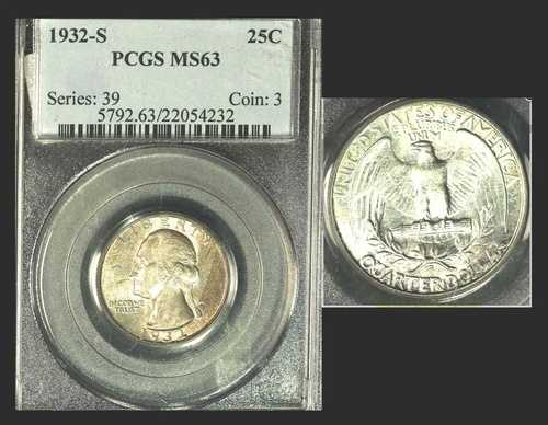 1932-S PCGS MS63-PQ-オリジナルの色と表面-美しく強い打痕-目を引く-WAS