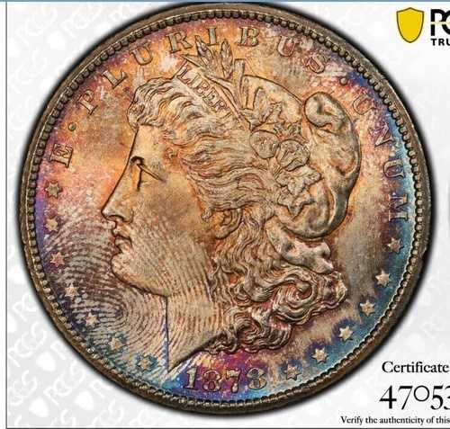 1878年 CC モルガン シルバー ダラー $1 PCGS MS64 美しいレインボートーン 未流通