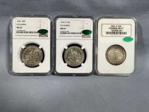 1936年、1936d、1936s 50セント コロンビア記念ハーフドル 3枚セット NGC MS67 CAC