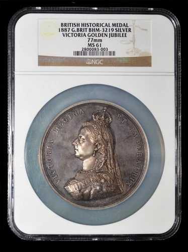 NGC MS61 イギリス 1887年 ヴィクトリア女王 ゴールデンジュビリー 77mm 銀メダル