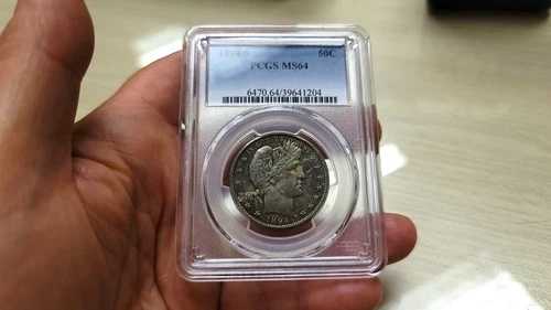 1894 S バーバー ハーフ ドル 50 セント PCGS MS 64 美しい色調 !!