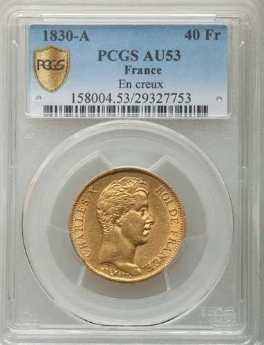 フランス、金貨 40フラン 1830 A PCGS AU 53、希少7
