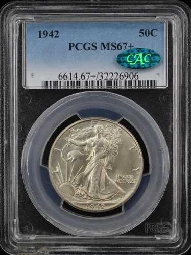 1942年 ウォーキング・リバティ ハーフダラー 50セント PCGS MS67+ *CAC* (PQ091)