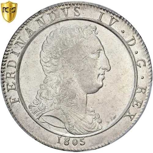 ナポリ王国、フェルディナンド4世、60グラナ、1805年、ナポリ、銀、PCGS、AU58-|WORLD RESOURCE【QUEEN店】