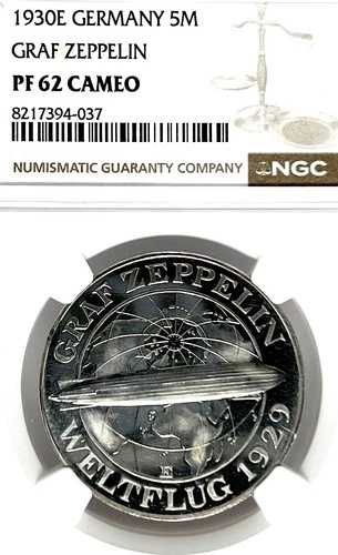 ドイツ ワイマール共和国 1930E 5 マーク ツェッペリン ターレル NGC PF62CAMEO PP プルーフ 希少