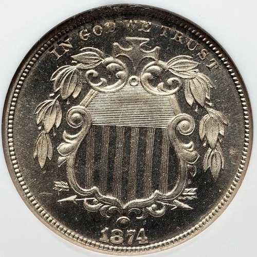 シールドニッケル 1874 NGC プルーフ 66 CAM! 素晴らしいジェムチョイス ブリリアント プルーフ CAMEO!