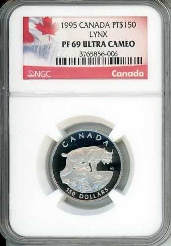 1995 年 $150 カナダ リンクス プルーフ プラチナ NGC PR69 PF69 希少!