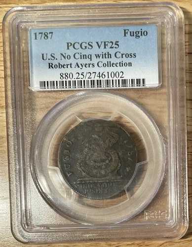 1787年 Fugio Cent PCGS VF25 コロニアル U.S. 日付後の十字架付き五つ葉飾りなし