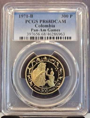 1971年 コロンビア ゴールド 300ペソ パンアメリカン競技大会 PCGS 68 ディープカメオ レアコイン