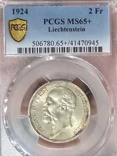 リヒテンシュタイン 1924 2 FR、希少キー日付、PCGS 65+ 保管 50k 41k 溶解済みトップグレード