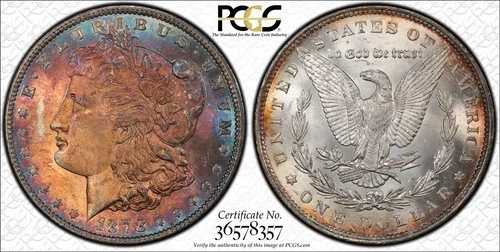 1878年 7TF Rev of 1879 モルガン銀貨 PCGS MS65+ カラフルトーニング VAM-231