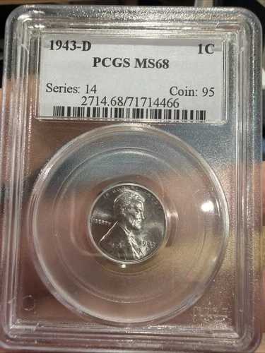 1943年 D リンカーン スチール セント PCGS MS68