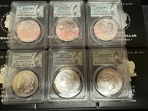 2021年 1ドル モルガン＆ピース 6枚セット PCGS MS70 ファーストストライク オリジナルボックス＆COA