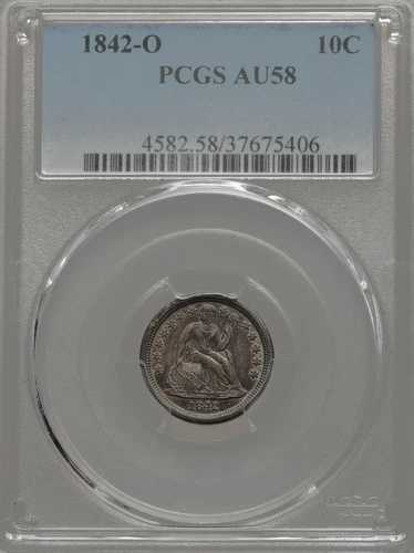 1842-O PCGS AU58 人口8人用着席ダイム