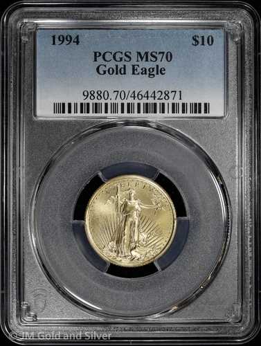 1994年 10ドル 1/4オンス ゴールドイーグル PCGS MS 70 | トップポップ 80枚中1枚 UNC BU