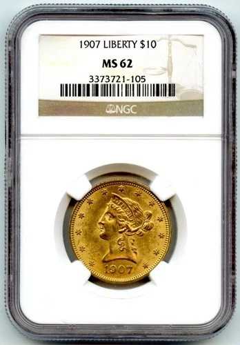 米国金貨10ドル、1907-P リバティ、MS62 NGC3373721-105、10957