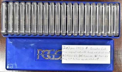 新鮮なオリジナル ロール 1923 年平和ドル、すべて (20) PCGS グレード、エンド トナー付き!!!