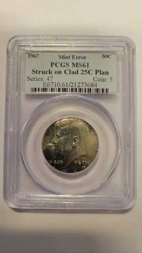 1967年ケネディ・ハーフダラー ? 25セント硬貨（25セント）に刻印 PCGS MS61 ミントエラー