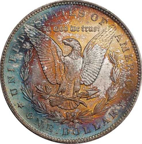 モルガン銀貨1ドル（1891-CC）、PCGS MS-64！虹色の輝き！素晴らしい外観！ 458,920円