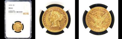 1878年 $5 NGC MS61-POP 98-発行枚数 131720- リバティヘッド ハーフイーグル