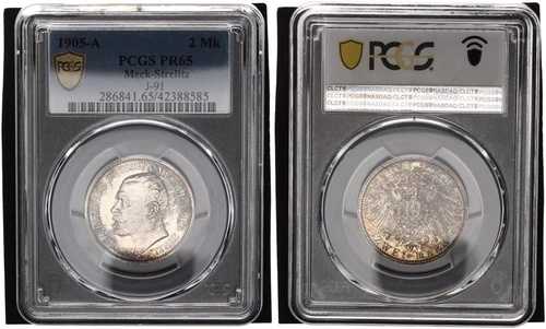 メクレンブルク・シュトレーリッツ 2 マーク 1905 A PCGS PR65 プルーフ 116172-
