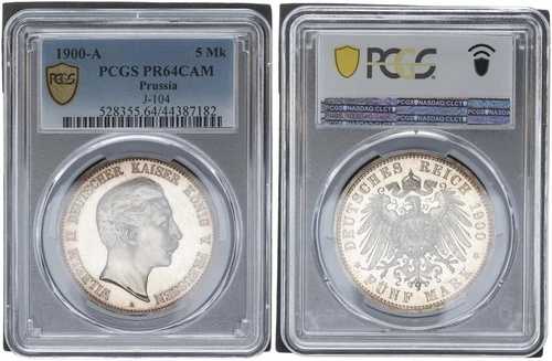 プロイセン 5マルク 1900-A ヴィルヘルム2世 PCGS PR64CAM プルーフコイン 106941-