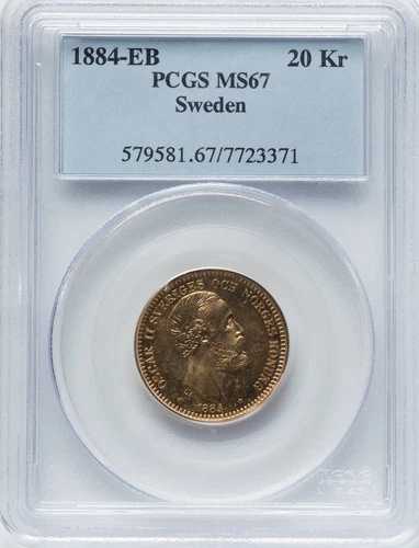 スウェーデン - 1884-EB - オスカー II - 20 クローネ - PCGS MS67 - 新品