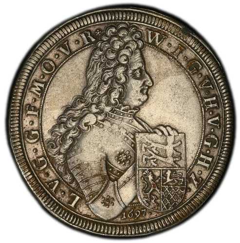 ドイツ - ホーエンローエ 1697 ヴォルフガング ジュリアス ターラー - PCGS AU50 - 素晴らしいデザイン!