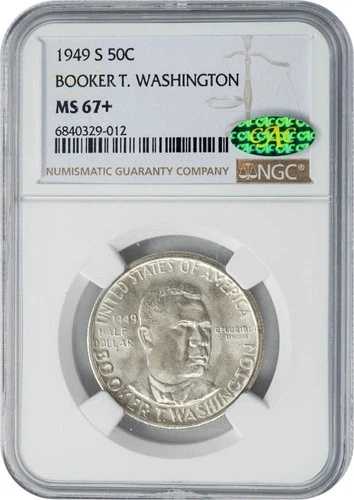 1949-S ブッカー T ワシントン ハーフ 50 セント MS67+ NGC ~ CAC 947965-8