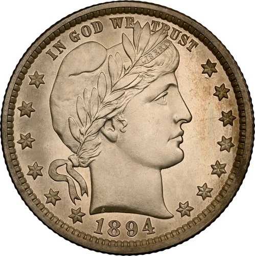 バーバー・クォーター・ダラー 1894年 NGCプルーフ66!極上プルーフ・ジェム!まさに圧巻!