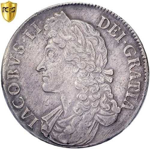 [#970173] イギリス、ジェームズ2世、クラウン、1688年、ロンドン、銀貨、PCGS、クリーニング済み-AU D-