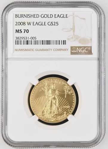2008年 W $25 1/2オンス ゴールド アメリカンイーグル バーニッシュ 未流通コイン NGC MS70 GEM